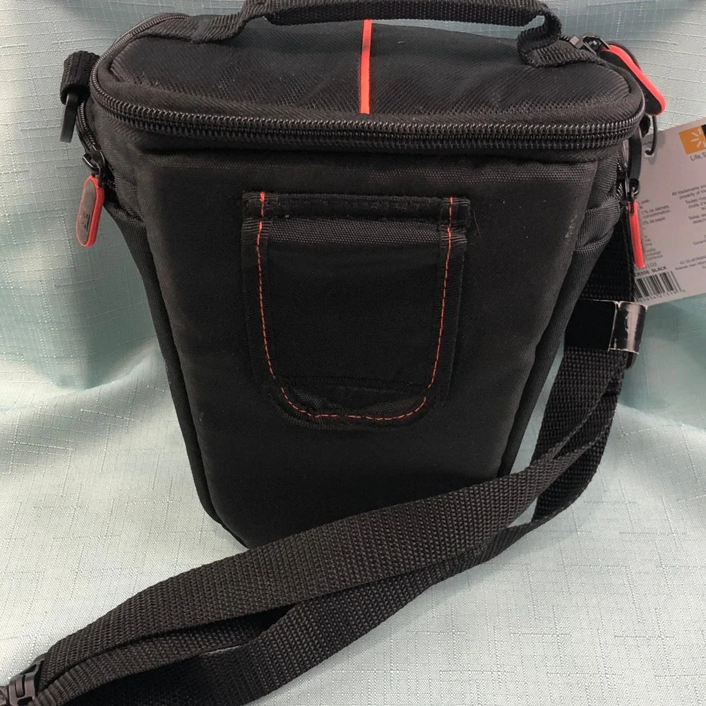 NEW Case Logic DCB-306 DSLR Camera Holster Bag Black Red Trim Shoulder Strap